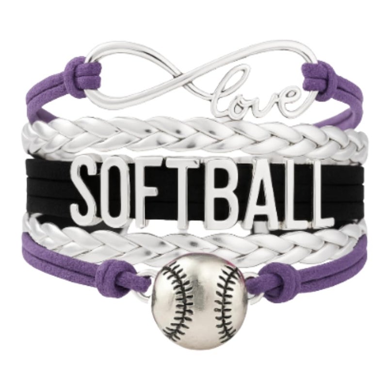 Infinity Collection Sportybella Softball Charm Bracelet (Purple/Silver) - Adjustable Braided Bracelet for Girls, Softball Players, Teams & Coaches - Image 1
